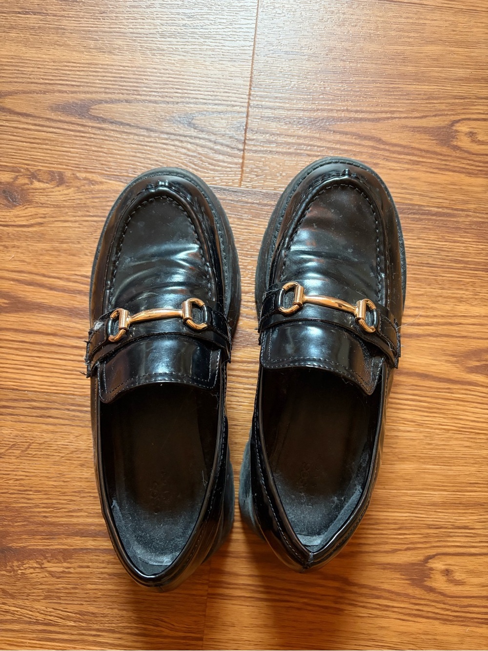 ASOS Black Leather Women's Loafers with Gold Bit Detail